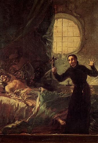 Saint Francis of Borja assisting a dying man 1788 European Print