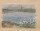 Four Geese By a Pond (19th century) Art Print