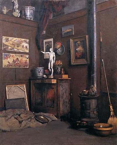 Interior of a Studio with Stove ca 1872 Art Print