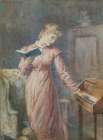 A Lady Reading while Playing the Spinet ca 1914 Art Print