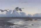 Mute Swans on Evening Migration in 1939 Art Print