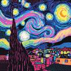 Starry Night Pop Art III Art Print