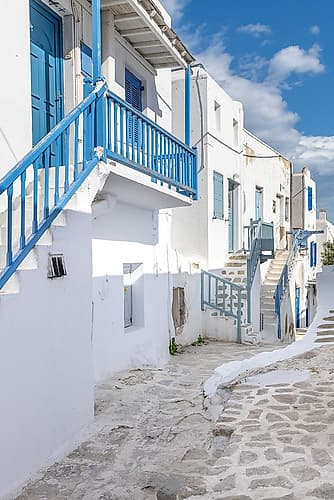Blue Staircase in Mykonos Alley Art Print