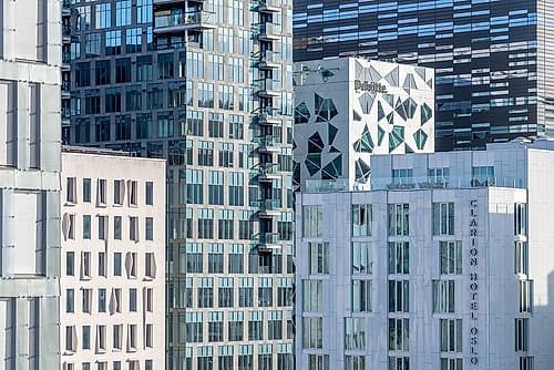 Oslo Barcode District Skyline Art Print by Richard Silver