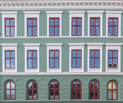 Oslo Green Facade Symmetry Art Print by Richard Silver