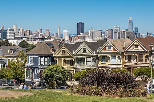 Painted Ladies with City Skyline I Victorian Print