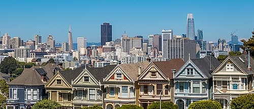 Painted Ladies with City Skyline II Art Print