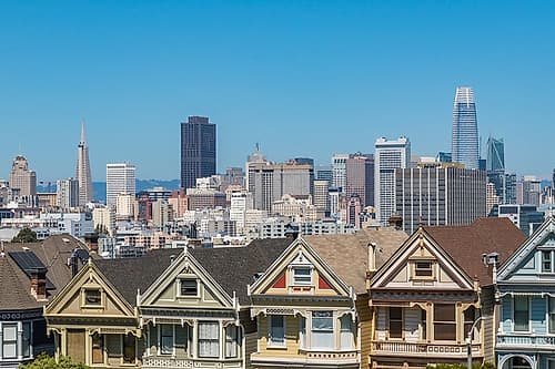 Painted Ladies with City Skyline III Art Print