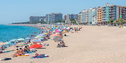 Spanish Beach with Umbrellas Art Print