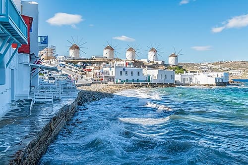 Mykonos Windmills from the Waterfront Art Print