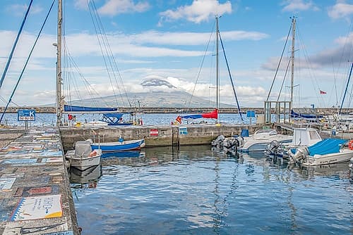 Harbor with Snowcapped Peak I Art Print