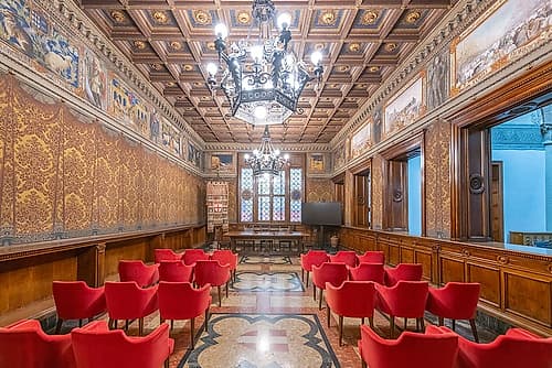 Florence Palazzo Hall with Red Chairs Art Print