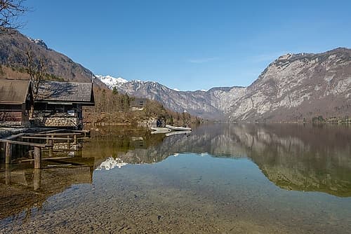 Lake Bohinj Boathouses I Art Print