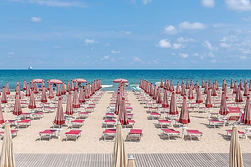 Pink Striped Umbrella Rows Art Print