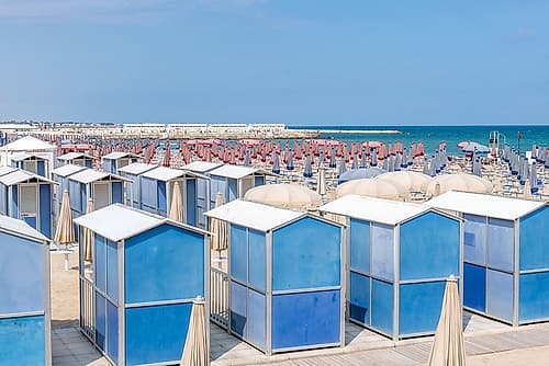 Blue Beach Cabanas in Rows Art Print