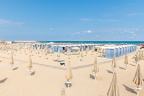 Cream Umbrella Beach Resort Art Print