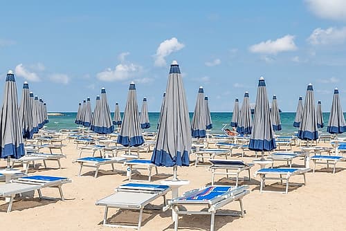 Navy Striped Umbrella Rows Art Print
