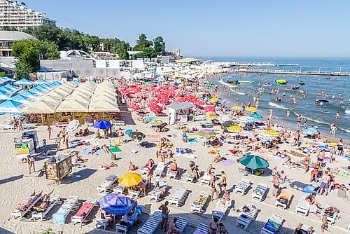 Crowded Resort Beach Panorama Art Print