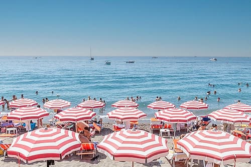 Mediterranean Beach Red Striped Umbrellas Art Print