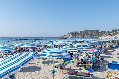Italian Coast Blue Striped Umbrellas Art Print