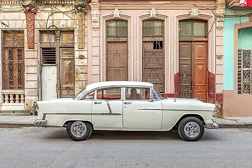 White Vintage Car Havana Street Art Print