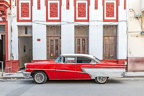 Red Vintage Car Havana Street Art Print