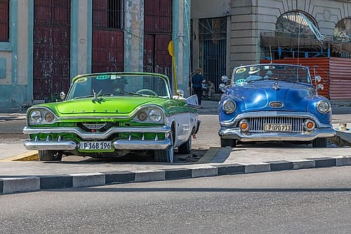 Green and Blue Classic Cars Havana Art Print