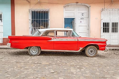 Red Vintage Car Trinidad Cuba II Art Print