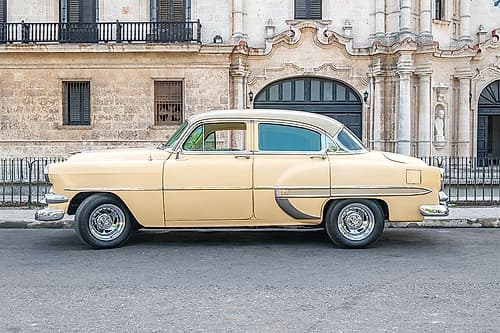 Cream Vintage Car Havana Colonial Facade Art Print