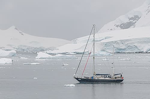 Sailboat Among Antarctic Icebergs I Art Print