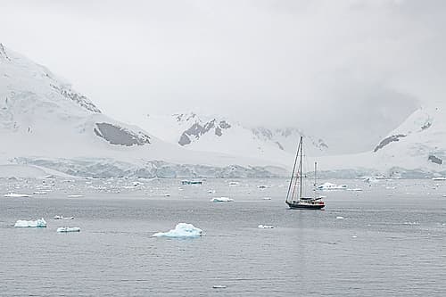 Sailboat in Antarctic Glacier Bay I Art Print