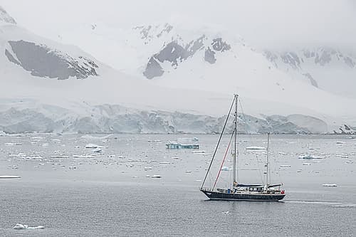 Sailboat in Antarctic Glacier Bay II Art Print