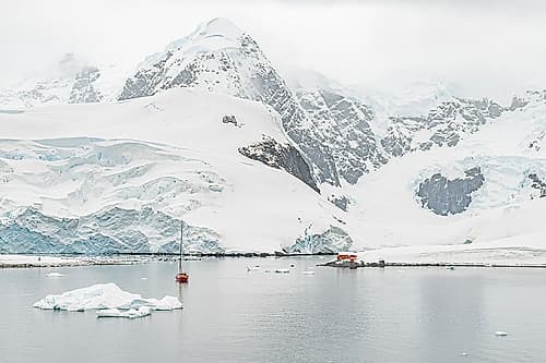 Sailboat Near Antarctic Research Station II Art Print