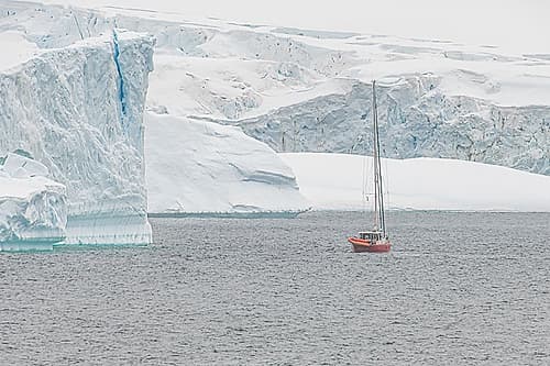 Red Sailboat Blue Iceberg Wall Art Print