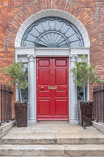 Red Georgian Door with Topiary Art Print
