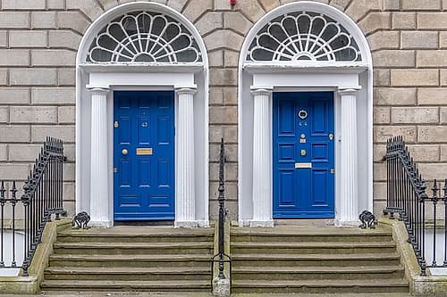 Twin Royal Blue Doors on Steps Art Print