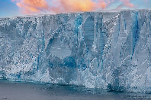 Glacier Wall Under Pink Sunset Art Print