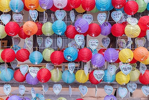 Lanterns with Heart Wish Tags Art Print by Richard Silver
