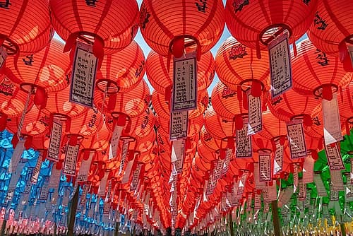 Red Lantern Corridor Perspective Art Print