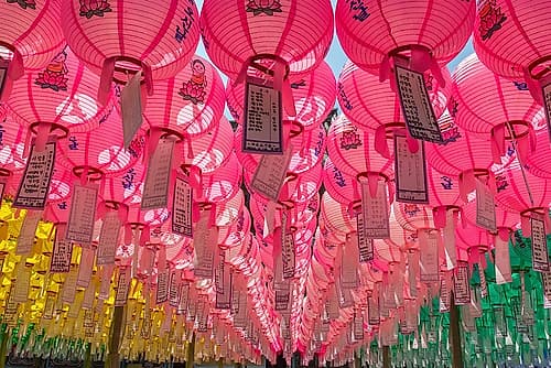 Pink Lantern Corridor Perspective Art Print