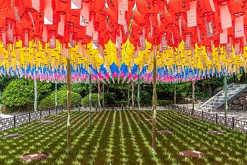 Garden Courtyard Tiered Lanterns Art Print by Richard Silver