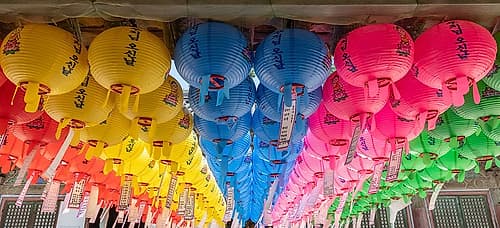 Rainbow Rows of Temple Lanterns Art Print