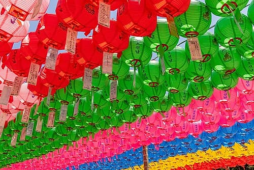 Red Green and Pink Lantern Rows Art Print