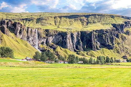 Icelandic Highland Cliffs and Farm Art Print
