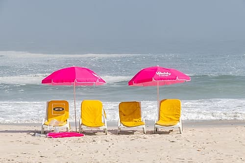 Cape Town Beach Pink Umbrellas I Art Print