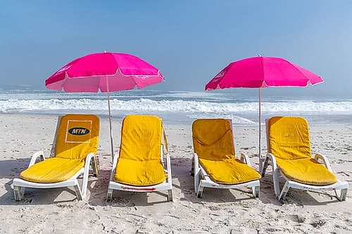 Cape Town Beach Pink Umbrellas II Art Print