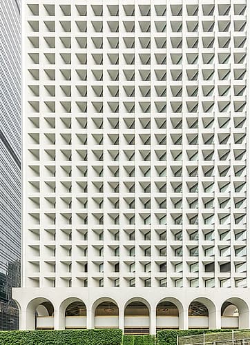 Hong Kong Symmetrical High Rise Facade Art Print by Richard Silver