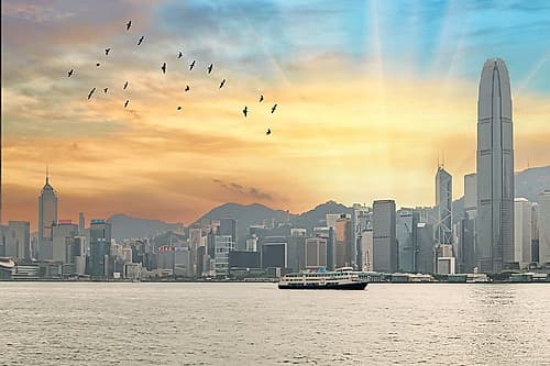Victoria Harbour Hong Kong Skyline Sunset Art Print