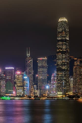 Hong Kong Skyline Vertical Night Art Print