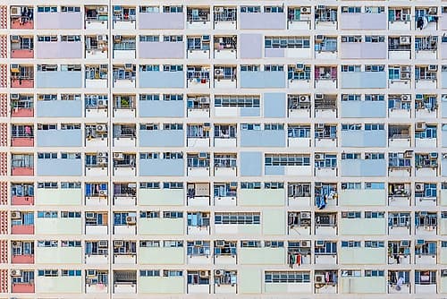 Hong Kong Pastel Public Housing Facade Grid Art Print